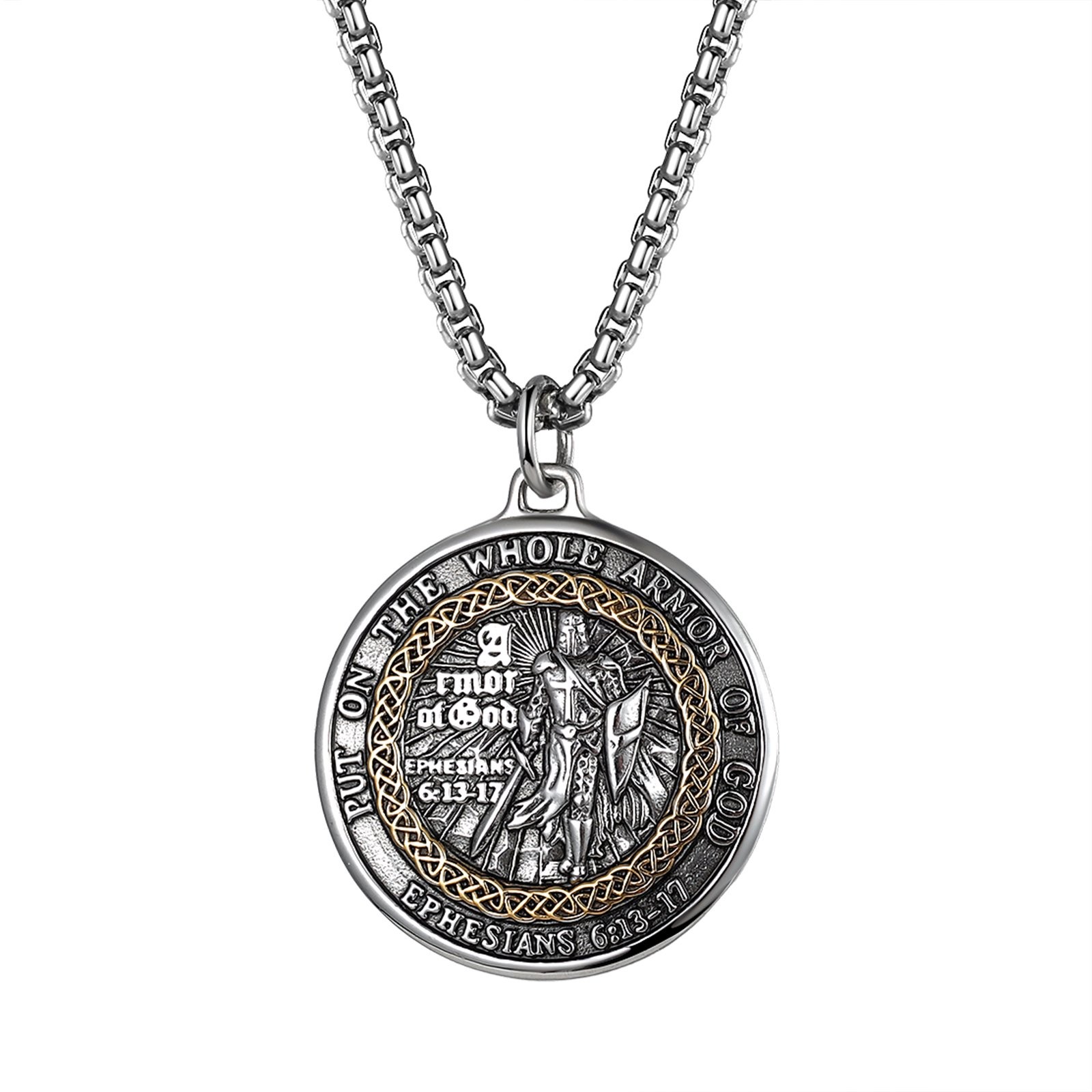 Men Armor of God Pendant Necklace Ephesians 6 Bible Verse Christian Prayer Gift