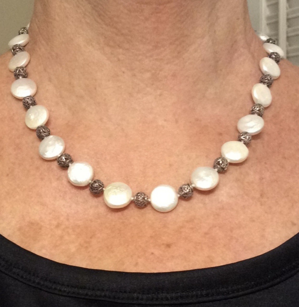 925 Silver & Coin Pearl Necklace Toggle Clasp 18 Inches NWOT