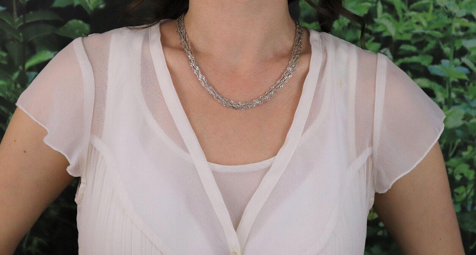 Sterling Silver Multi 7 Strand Twist Chain Necklace 18 inch chain 14 mm wide