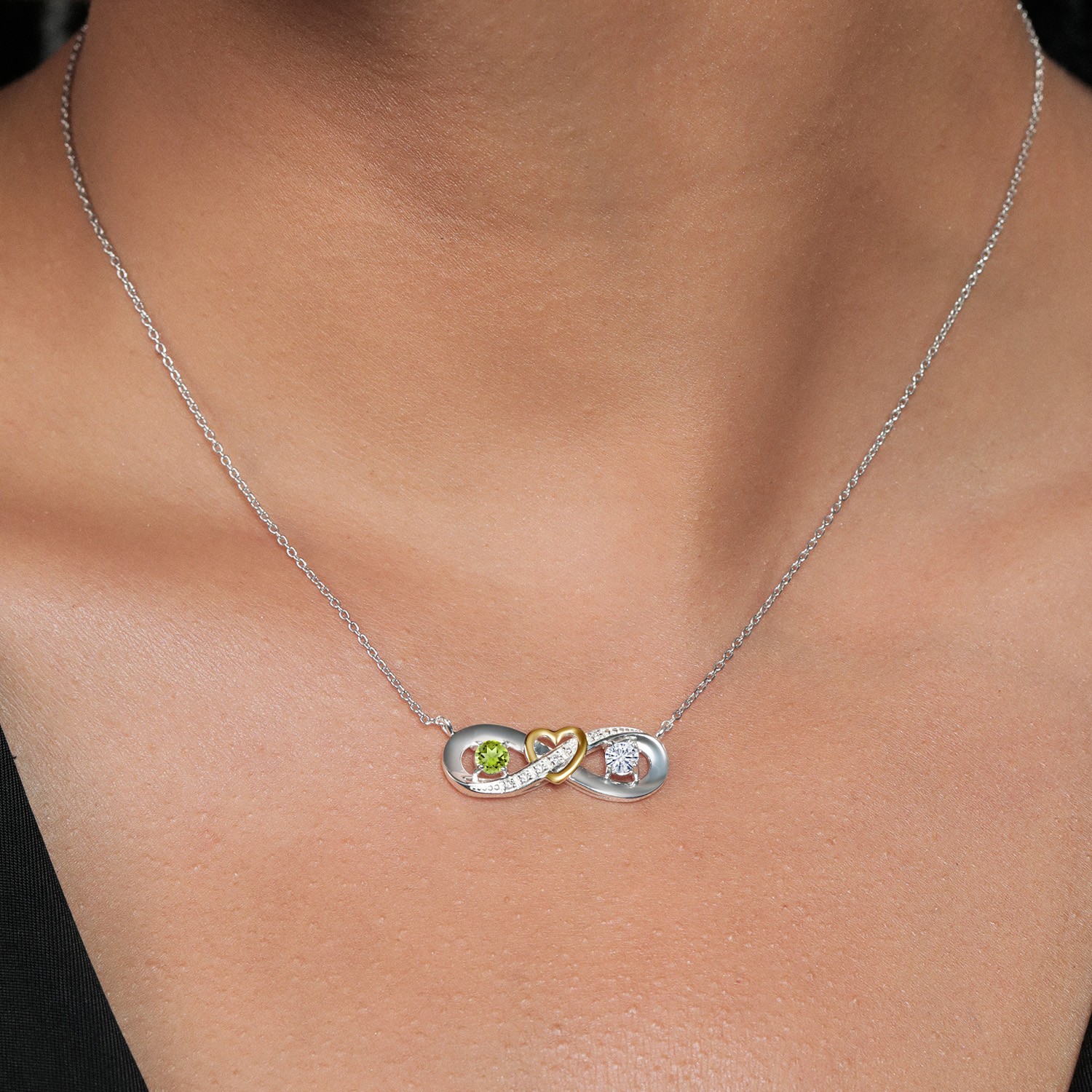 925 Silver and 10K Yellow Gold Necklace Peridot Moissanite Near Colorless (GH)