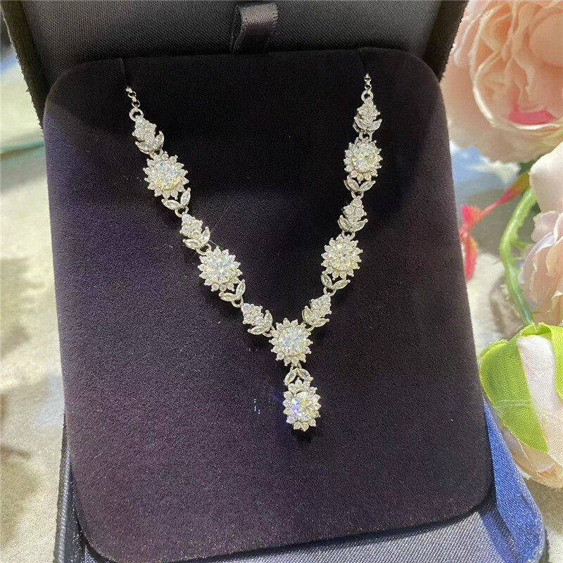 3CT Round Cut Moissanite Tennis Chain Necklace for Women 925 Sterling Silver GRA