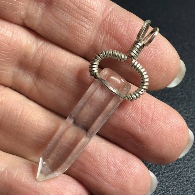 B4092 Handcrafted Sterling Silver *unmarked Quartz Crystal Point Pendant 48mm