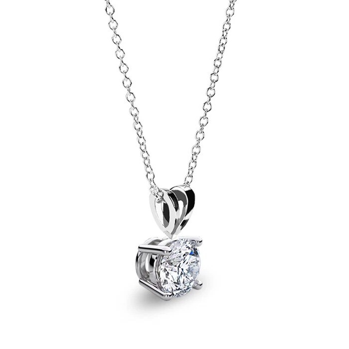 1 Ct Brilliant Cut Moissanite Necklace Pendant 14K White Gold 16″+2″ GRA Cert