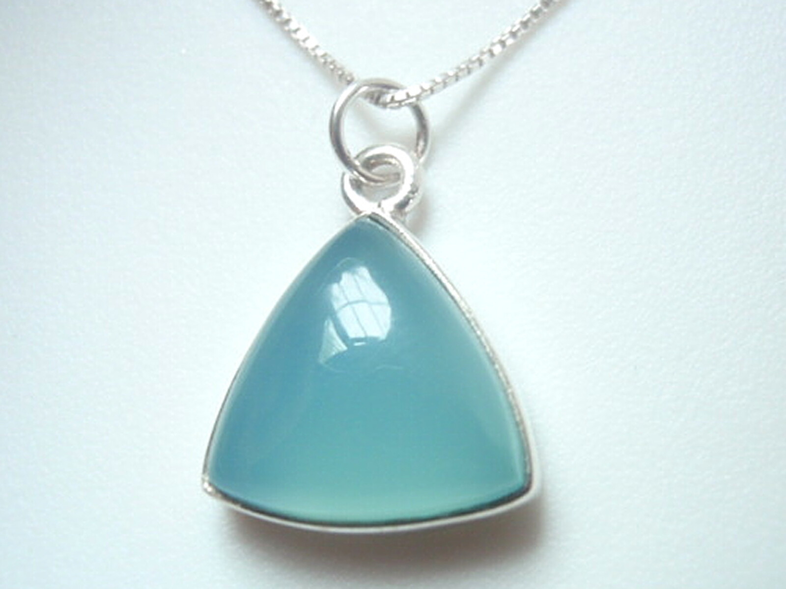 Chalcedony Triangle with Soft Corners 925 Sterling Silver Necklace