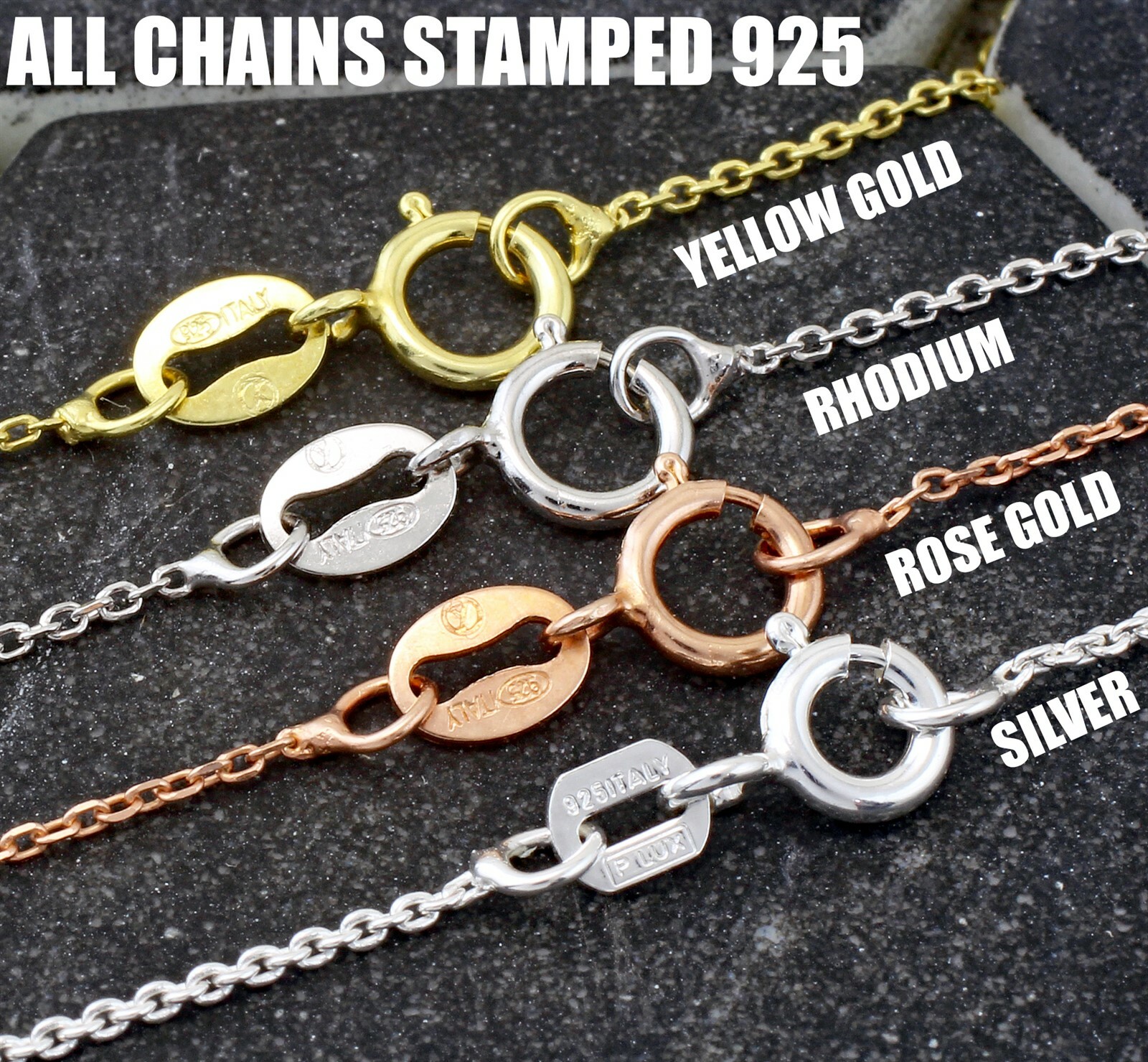925 Sterling Silver Thin Rolo Cable Chain Necklace Rose Gold/Gold Plated Rhodium