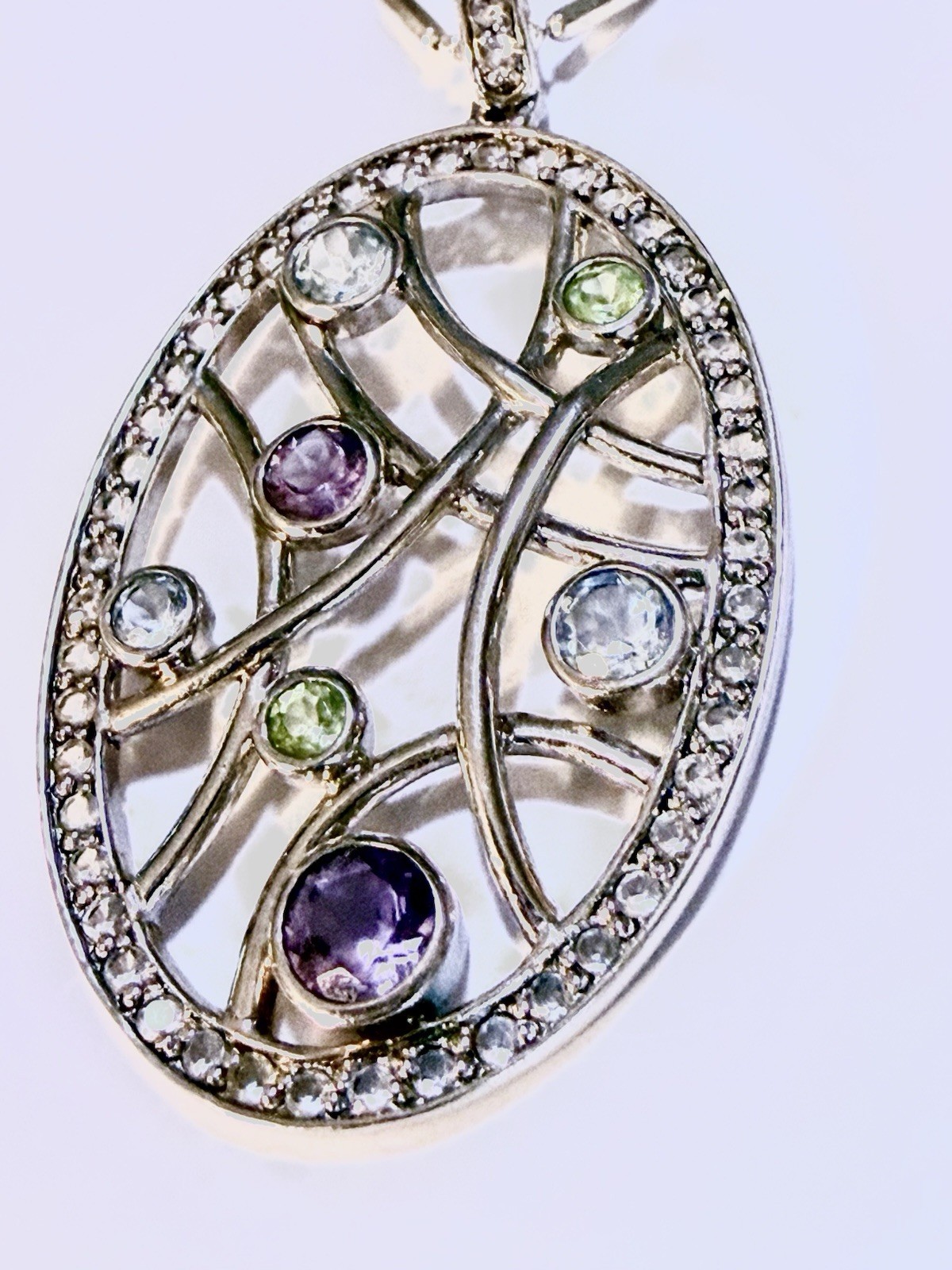 Silver 925 Pendant Necklace with Multi-Color Gemstones – Elegant Designer Style