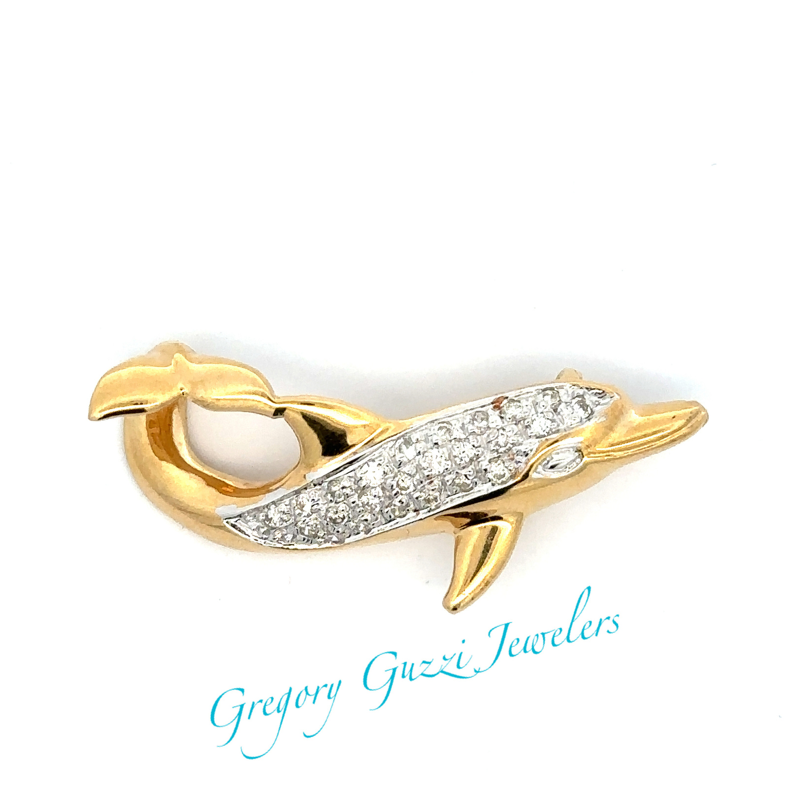 14KT. Yellow Gold Dolphin Slide With Diamonds (3/4 x 1 1/2 Inch)
