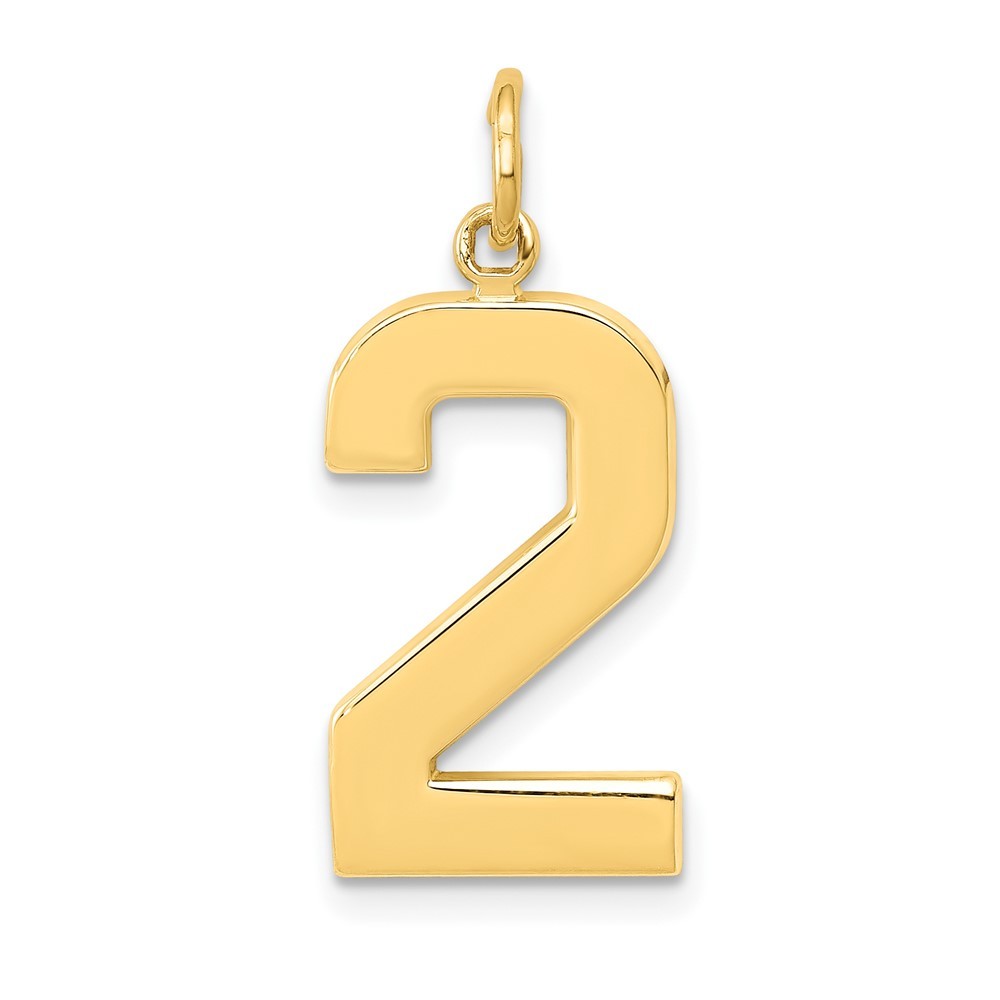 14k Yellow Gold Large Polished Number “2” Charm Pendant L 20.88m, W 11.16mm
