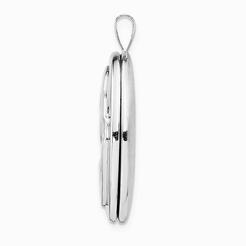 Sterling Silver Rhodium-Plated 26mm Mother And Baby Oval Locket