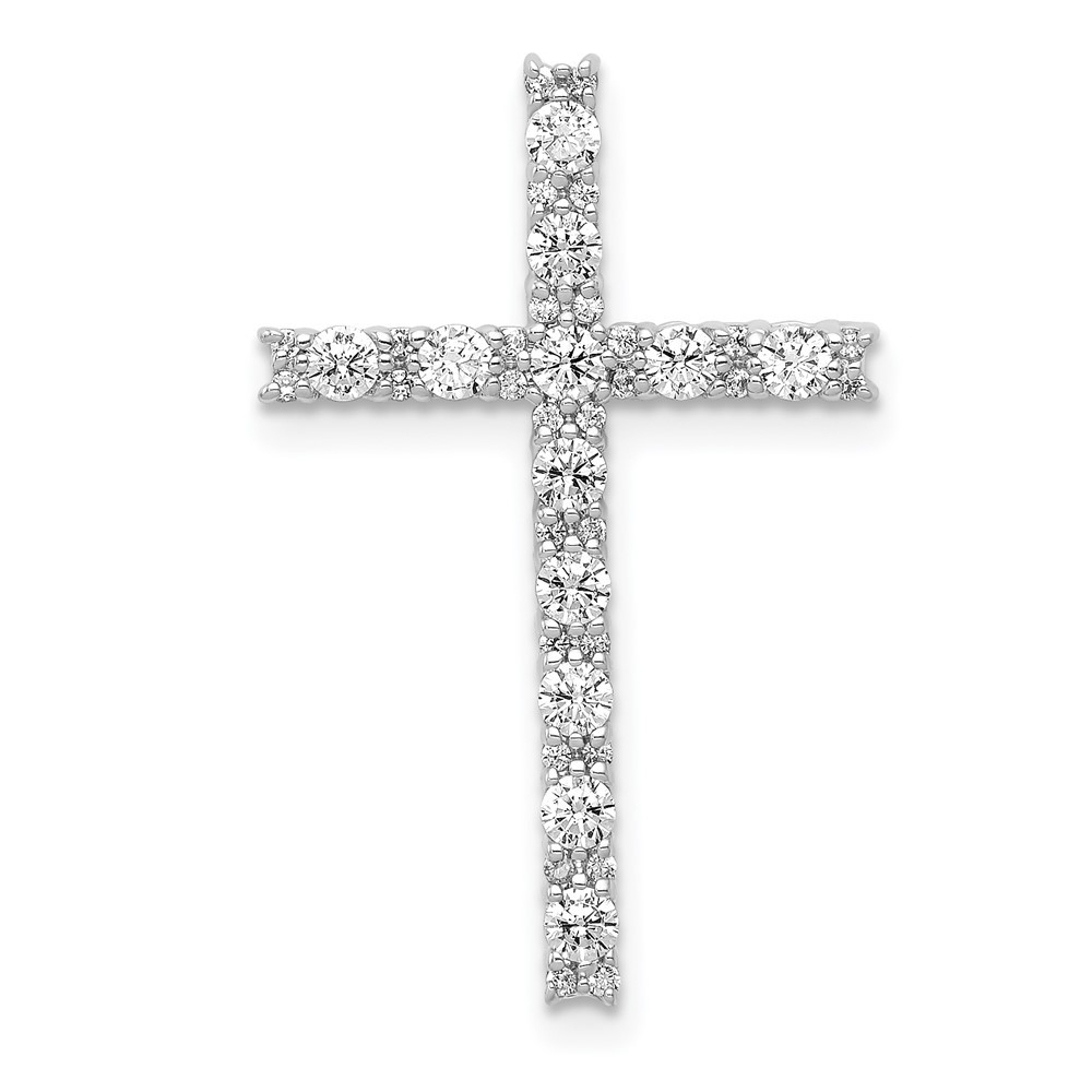 14k White Gold 1/2Ct Round Lab Grown Diamond VS/SI+ G+ Cross Chain Slide Pendant