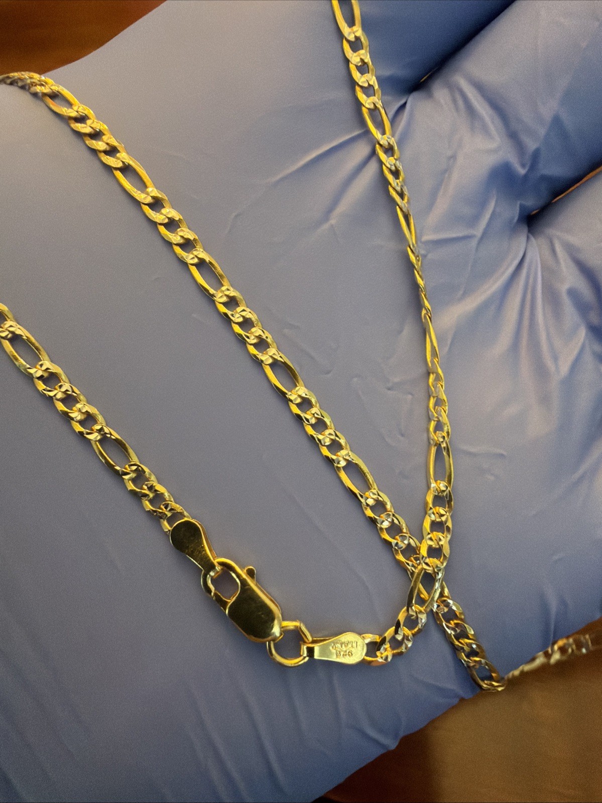 22” 2.5mm 14k Gold Over Sterling Silver .925 Figaro Pave Chain Made In Italy