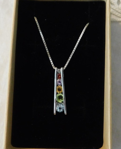 Multi Gemstone Sterling Silver Pendant Necklace FAS 925 Italy Box Chain 18″