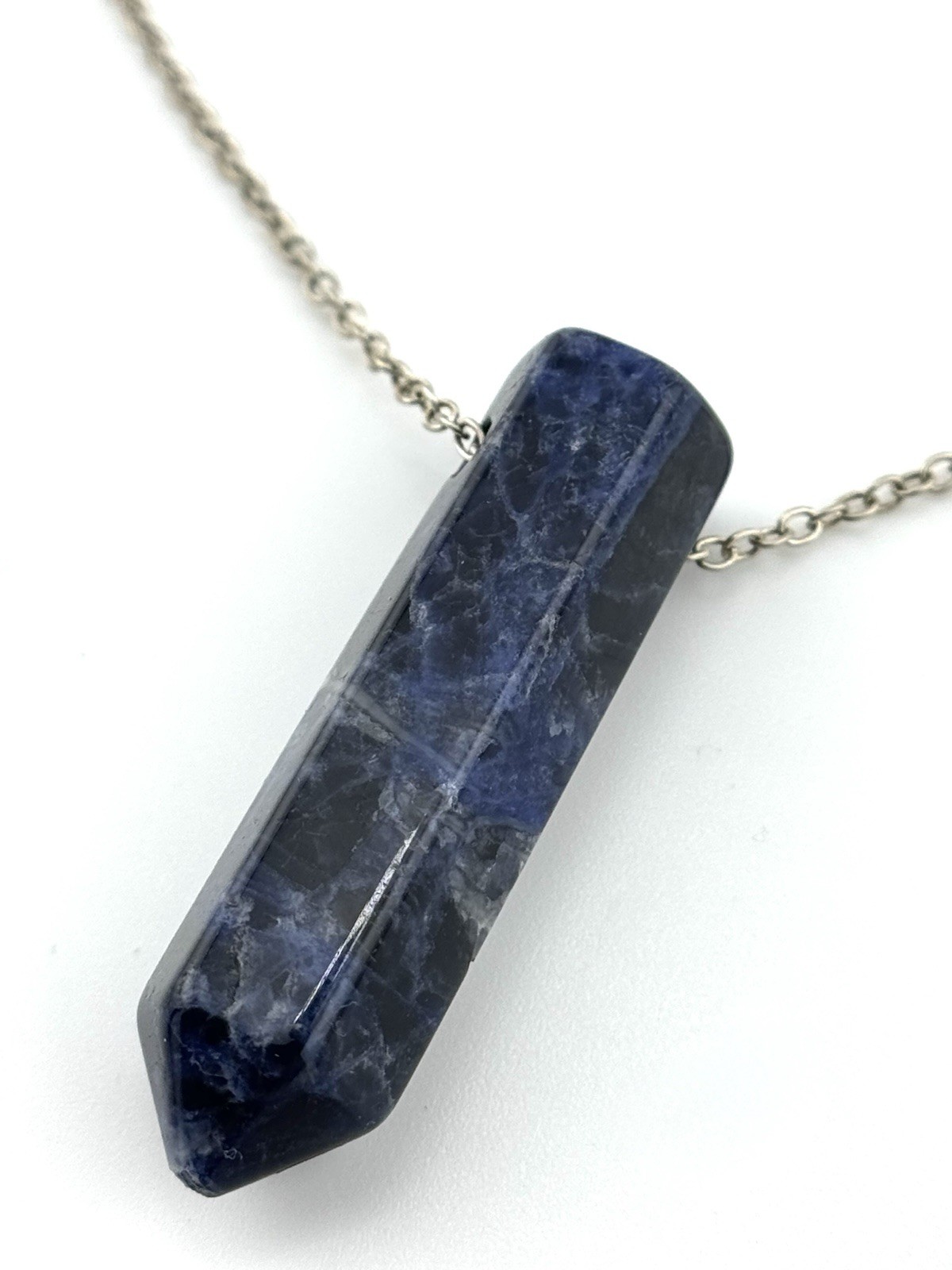 925 Sterling Silver Lapis Lazuli Point Pendant Necklace Blue Crystal 20″