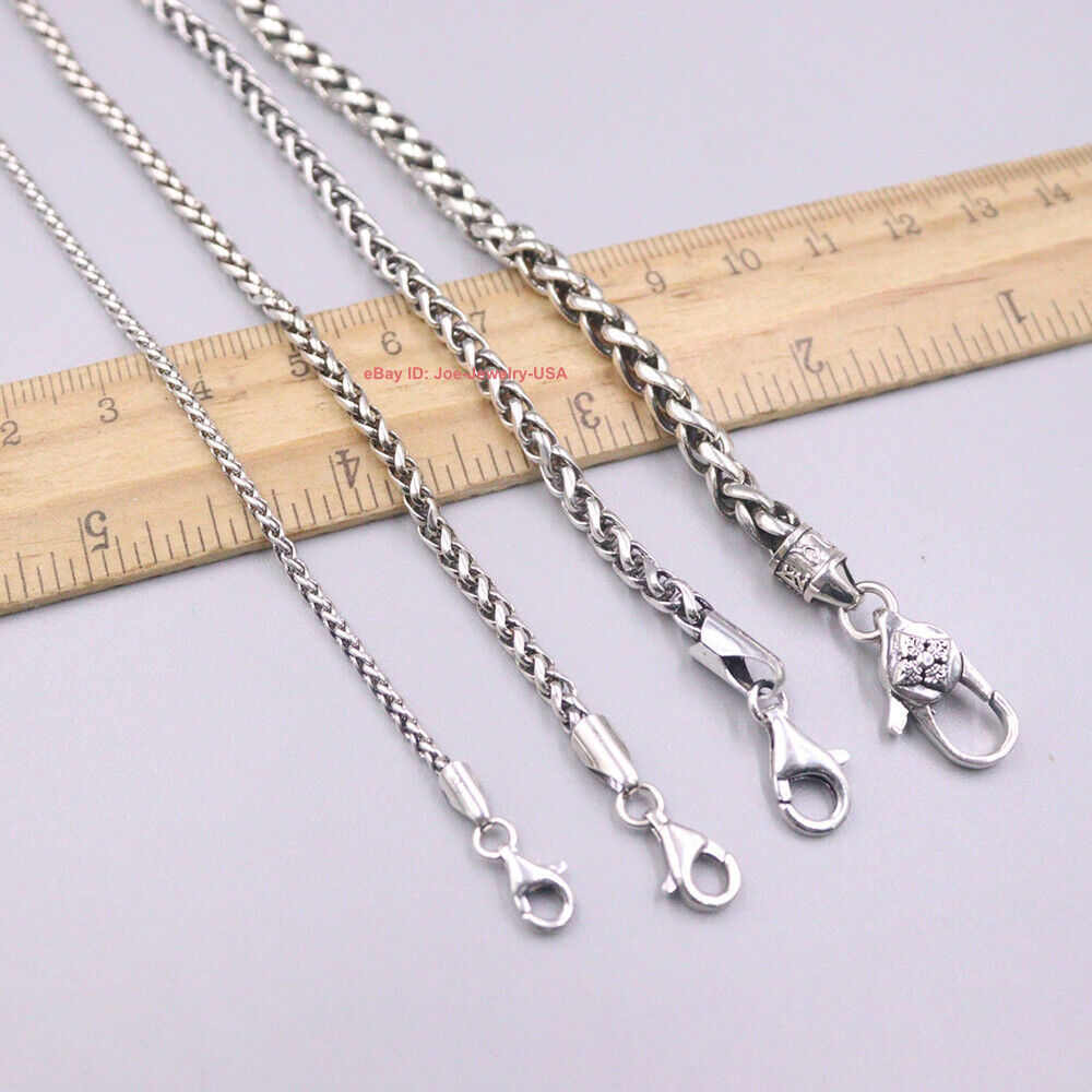 Real S925 Sterling Silver Necklace Classic Wheat Link Chain 2mm, 3mm, 4mm, 5mm