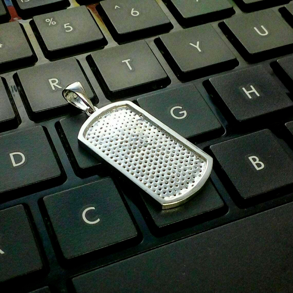 Men’s Dog Tag 2Ct Lab Created Diamond Round Pendant 14K White Gold Plated Silver