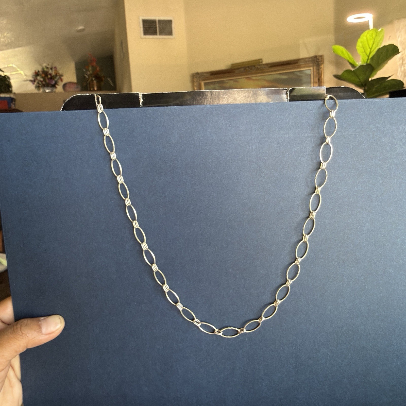 Vintage Sterling Silver 925 Oval Link Chain Necklace Textured Toggle Clasp