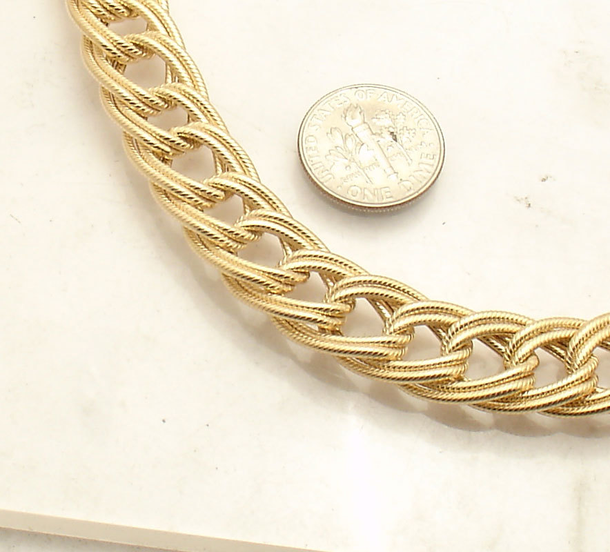 Technibond Textured Double Curb Chain Necklace 14K Yellow Gold Plated Silver