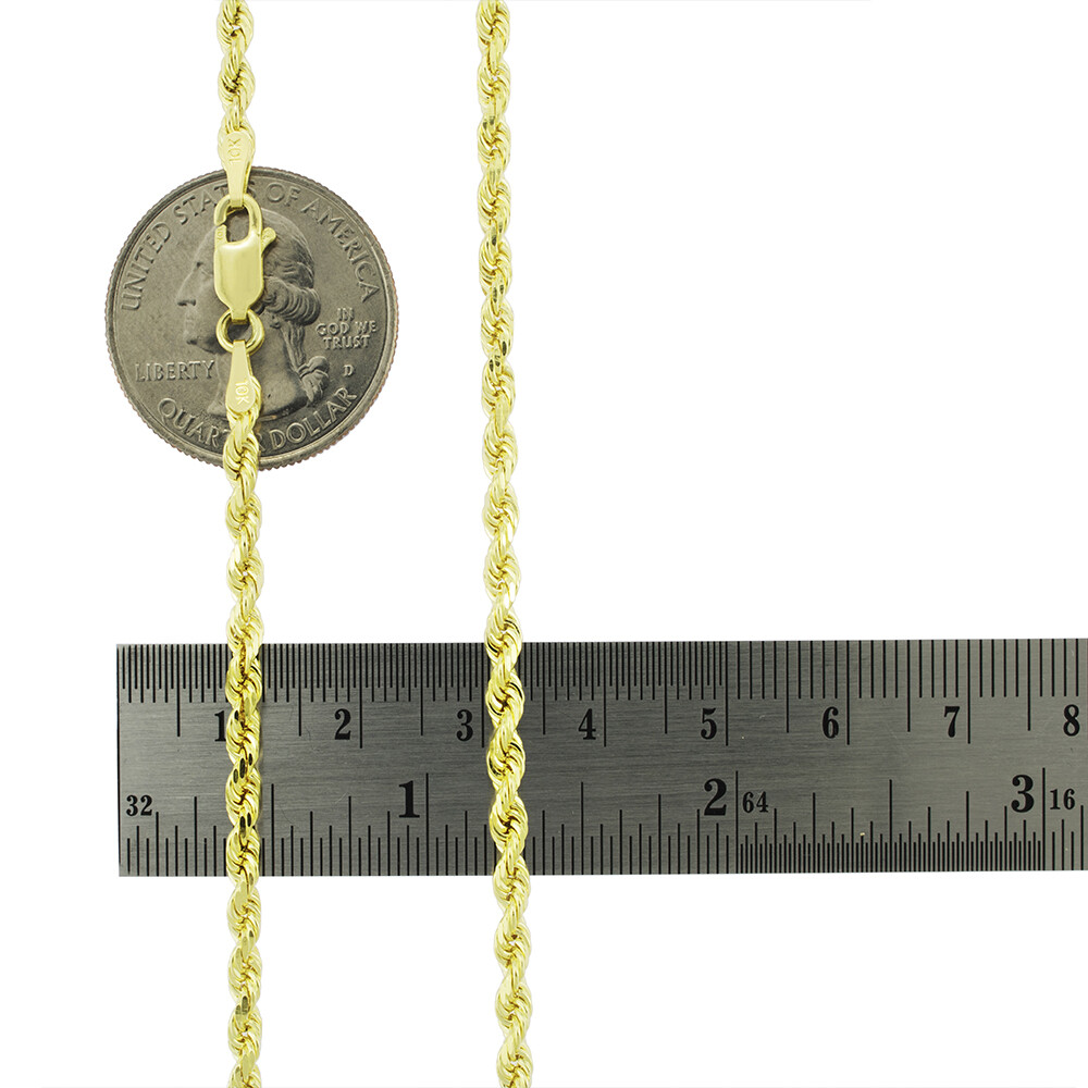 10K Yellow Gold 3mm Solid Mens Diamond Cut Italian Rope Chain Necklace 18″- 30″