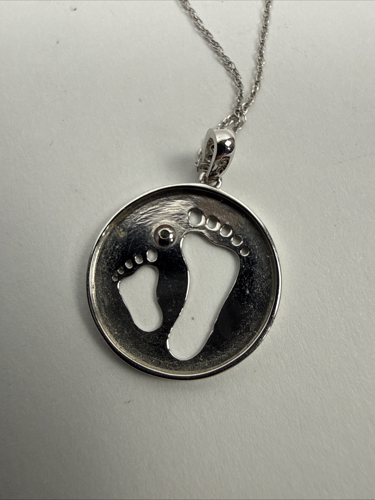 Tiny Toes Diamond Accent “Two Feet” Disc Pendant And Chain in 10K White Gold