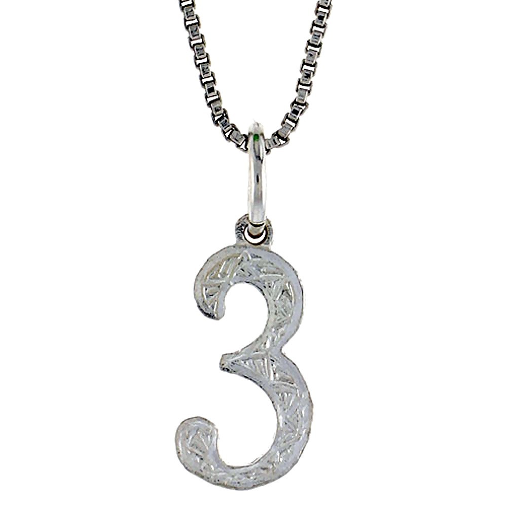 925 Sterling Silver Small Fancy Number 3 Charm Pendant 1/2 (13mm) Inch Tall