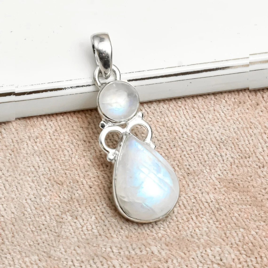 Rainbow Moonstone Gemstone Pendant 925 Silver Handmade Pendant Gift For Him