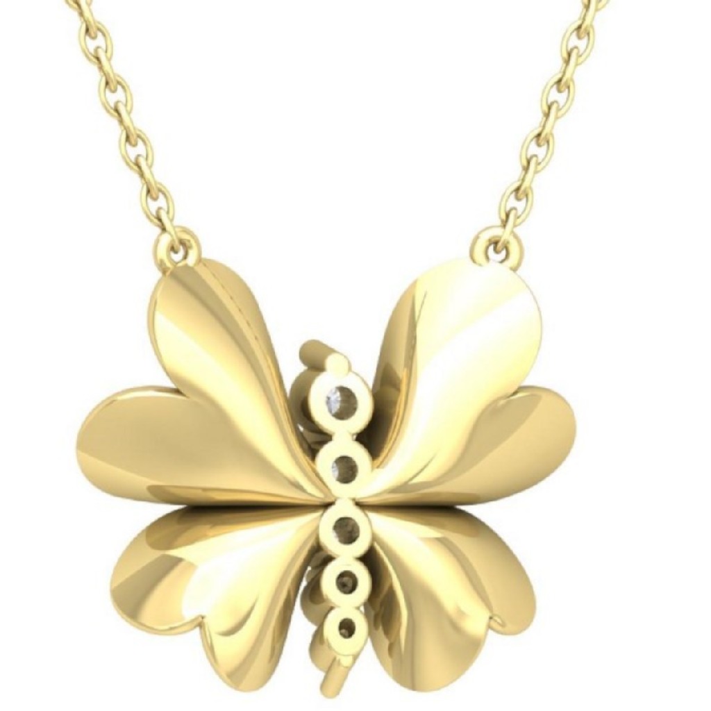 10K Yellow Gold Lab Grown Diamond Butterfly Pendant Silver Cable Chain 18″