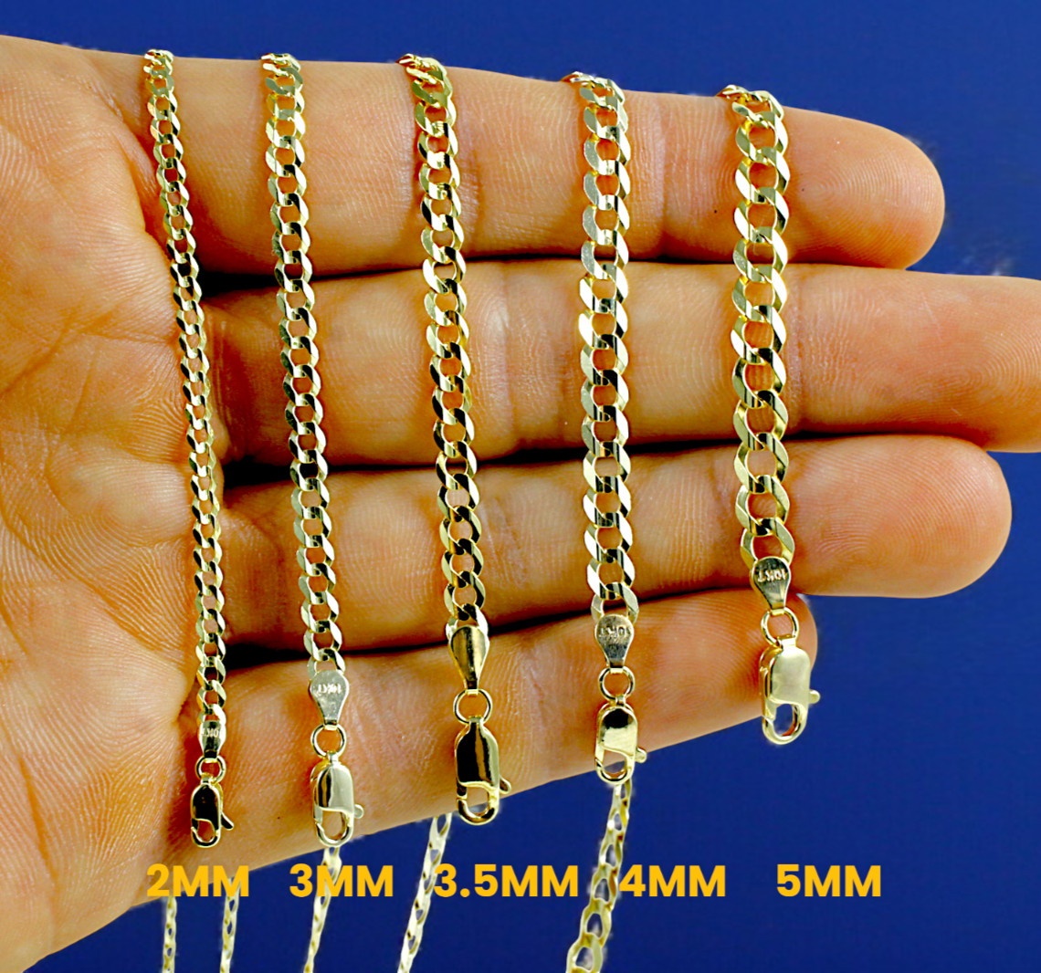 10K Yellow Gold SOLID Curb Cuban Necklace Bracelet Chain Link Real 2-9mm 7″-30″