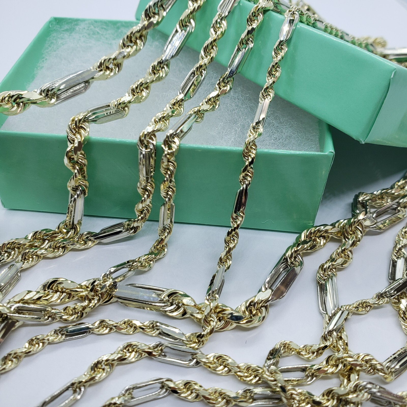 Authentic 14k Gold Two Tone Figarope Chain Necklace or bracelet 3mm-6mm 7″-30″