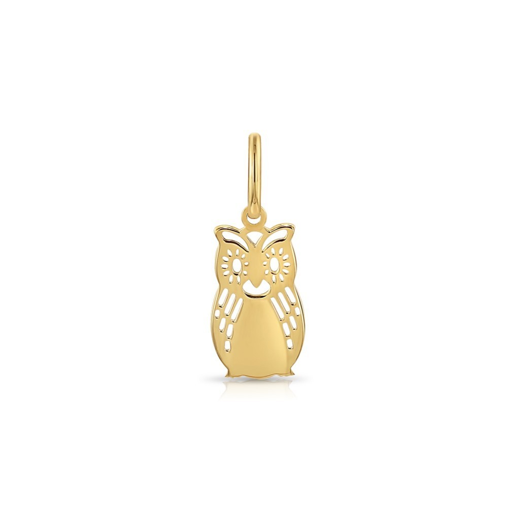 14K Real Solid Yellow Gold Dainty Owl Pendant Charm Necklace 18 in