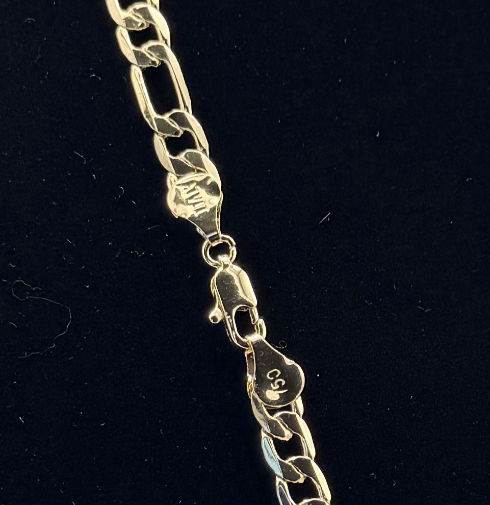 18k Yellow Gold Filled 6mm 24 Inch Figaro Chain Necklace Italy 750 Stamped New
