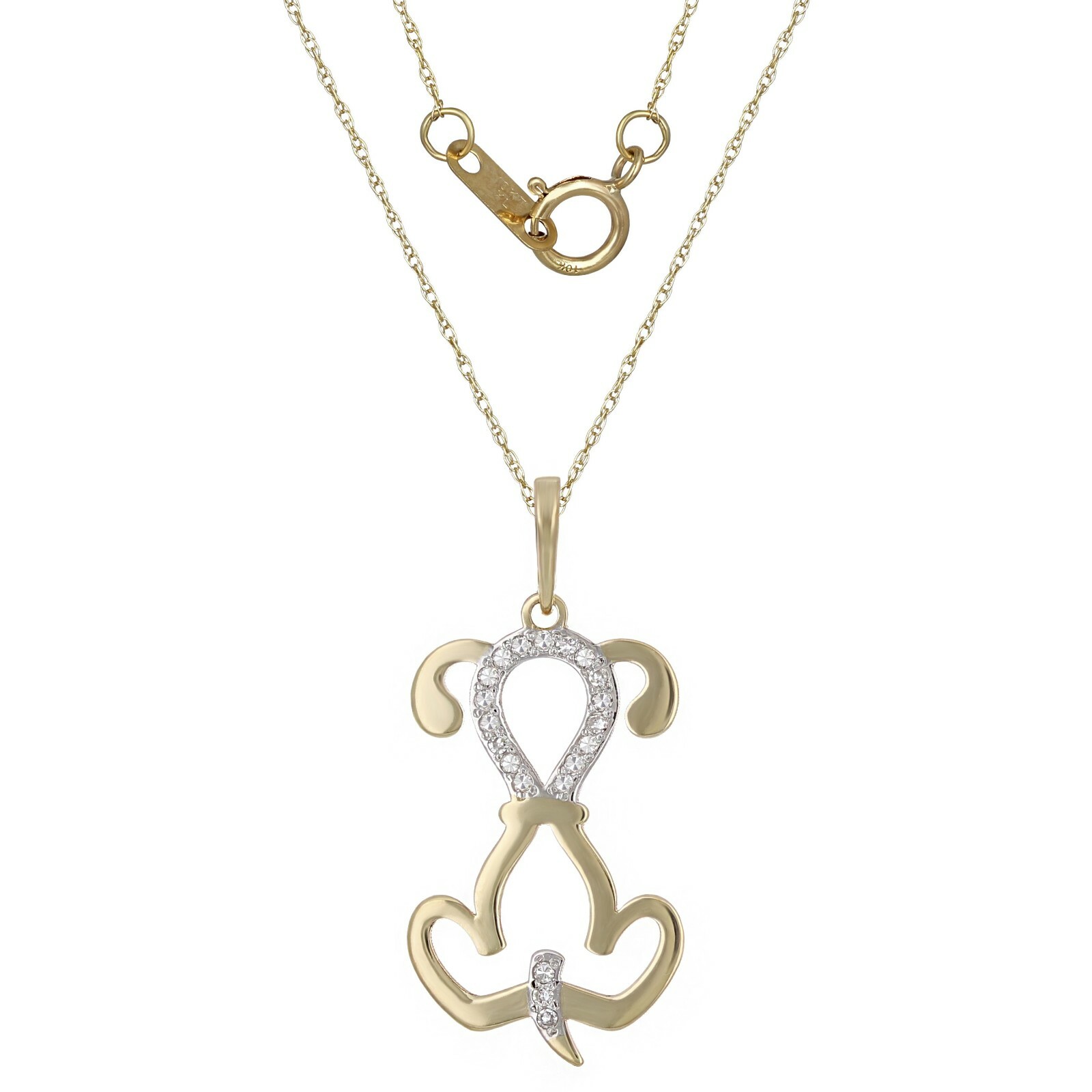 10k Yellow Gold Diamond Studded Dog Pendant Necklace 18″