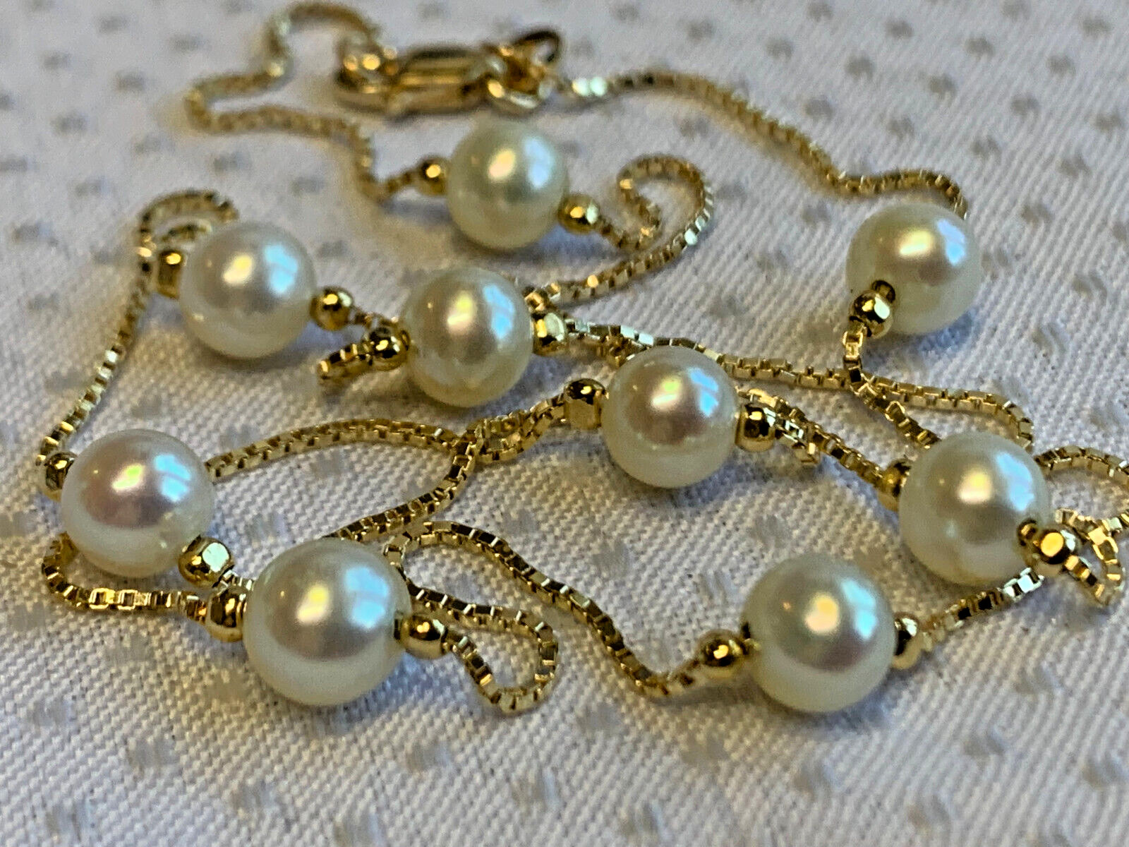 14K Yellow Gold Pearl Necklace 4.75g Fine Jewelry 17″ Box Chain Lobster Clasp
