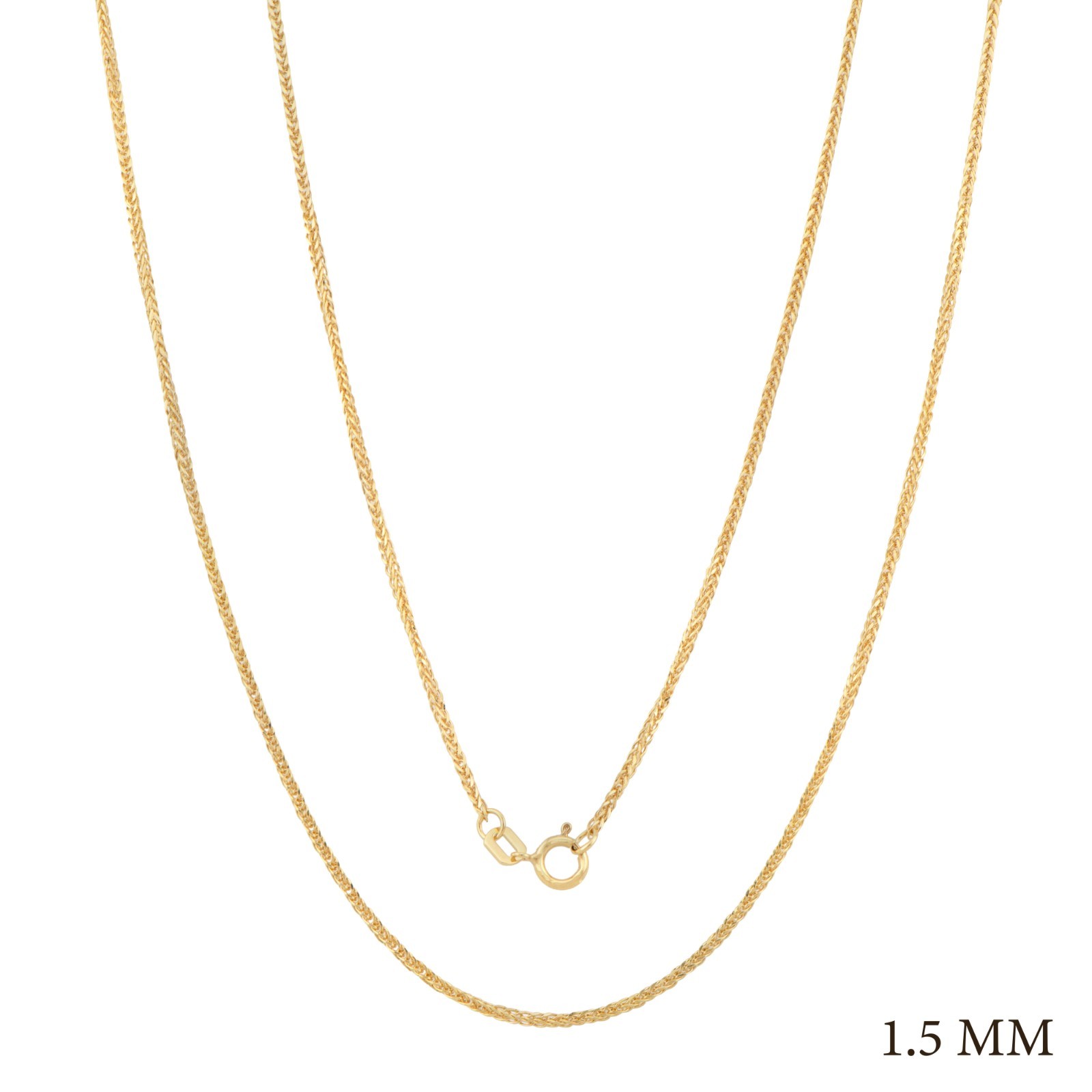 14K Solid Yellow Gold 1.75 mm Square Wheat Chain Necklace 16”,18”,20”,22”,24”