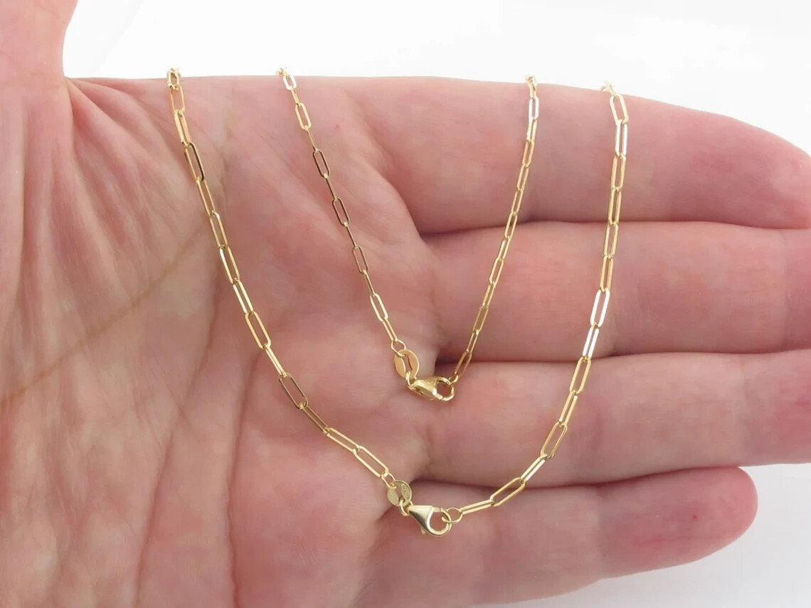 14k Yellow Gold Paperclip Chain Necklace 16″ 18″ 20″ 24″ – 1.5 mm – 6.1 mm