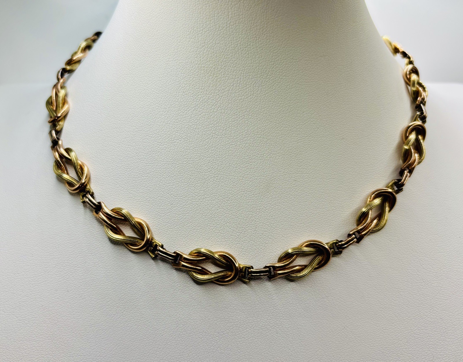 Antique/VTG 12K yellow & rose gold filled LOVE KNOT necklace 17”
