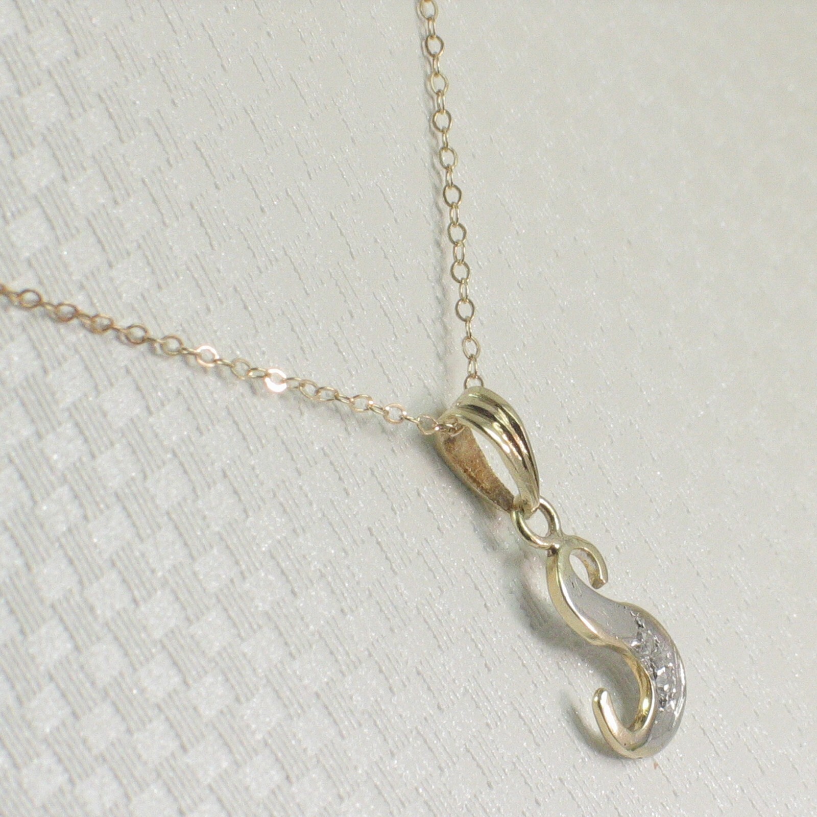 14k Yellow Gold Diamond Letter S Initial with Bail Pendant
