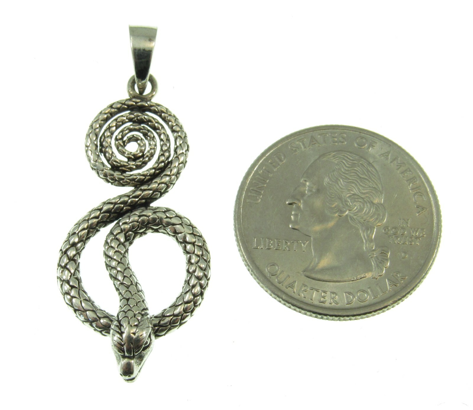 Handcrafted Solid 925 Sterling Silver Coiled SNAKE Pit Viper Pendant
