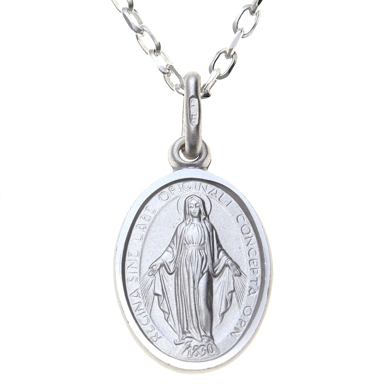 Sterling silver Miraculous Mary medal Madonna pendant necklace with 18″ chain