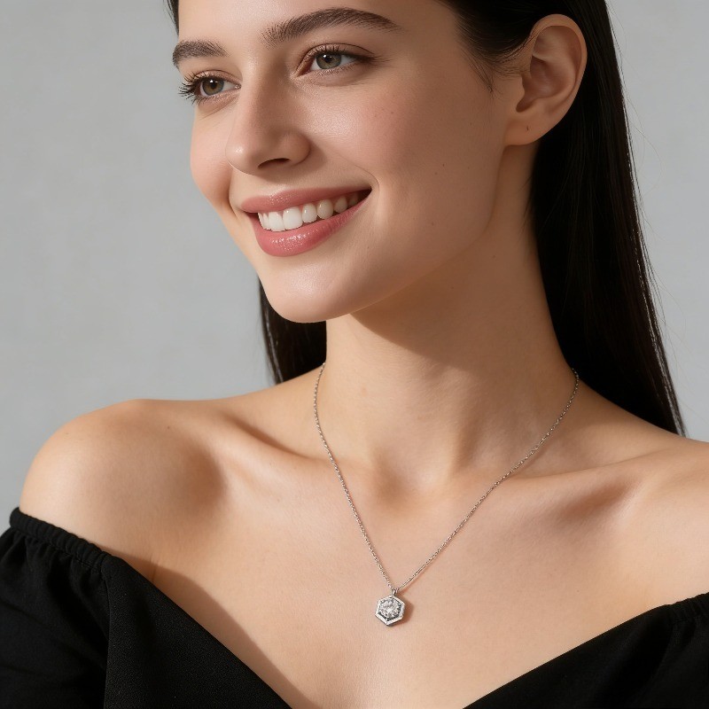 Simple Design Hexagon Shape 1ct Moissanite Pendant for Festival Jewelry Gift