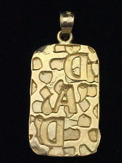 14k Yellow Gold Plated Solid DAD Nugget Pendant Sterling Silver Plated 18″ Chain