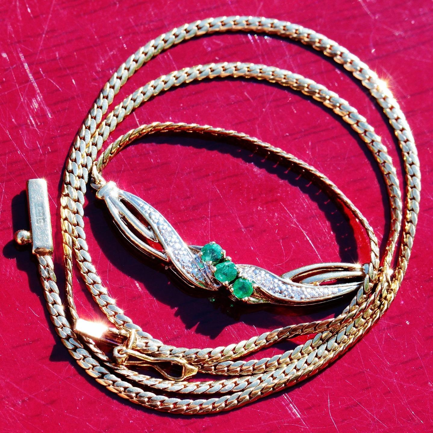 14k 585 gold 16.0″ necklace 0.17ct natural, treated emerald diamond 5.6gr #PN40