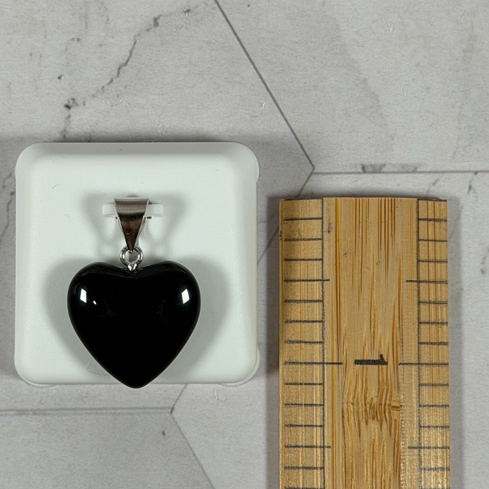 Sterling Silver 925 Solid Black Onyx Heart Shaped Charm Pendant