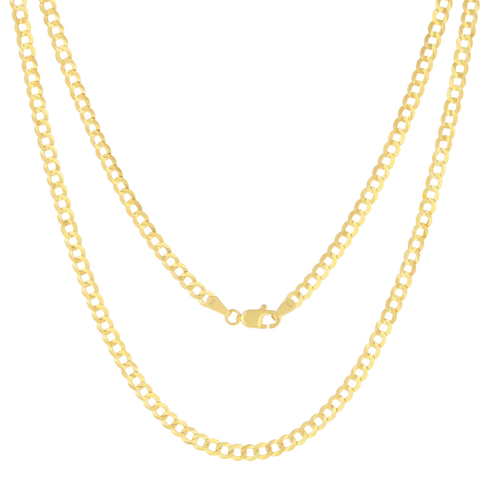 10K Solid Yellow Gold 4mm Cuban Curb Chain Link Necklace Mens Womens 16″- 30″