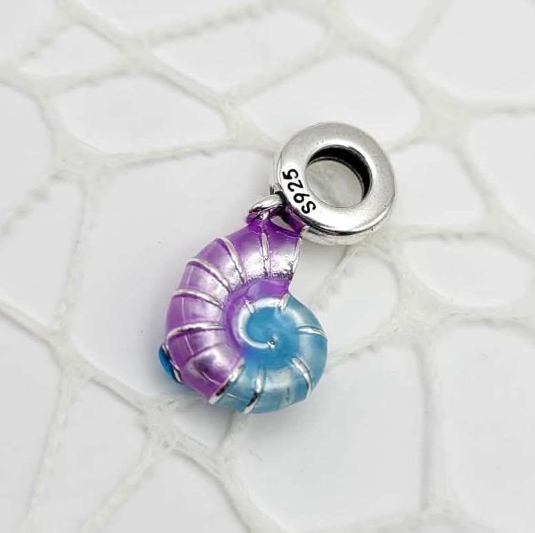 925 Sterling Silver Colorful Nautilus Shell Charm Pendant For Bracelet /Necklace