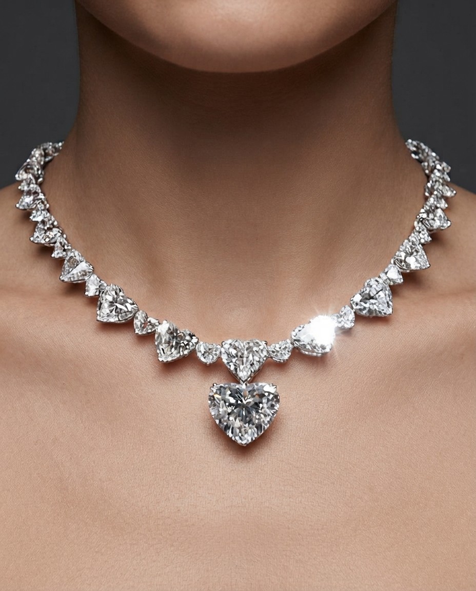 Women’s Tennis Necklace 30Ct Heart Cut Simulated Diamond 14K White Gold Plated