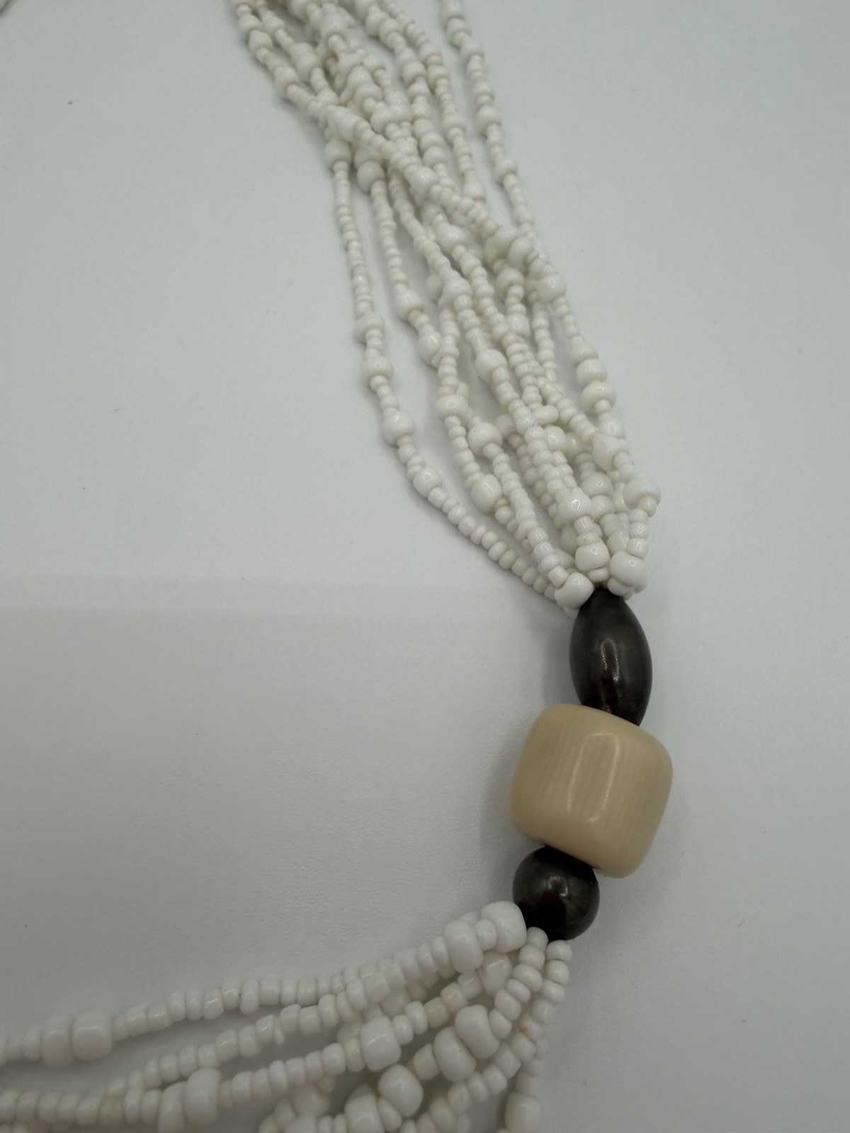 Silpada Multi-Strand White Seed Bead Necklace | Sterling Silver Toggle | Boho
