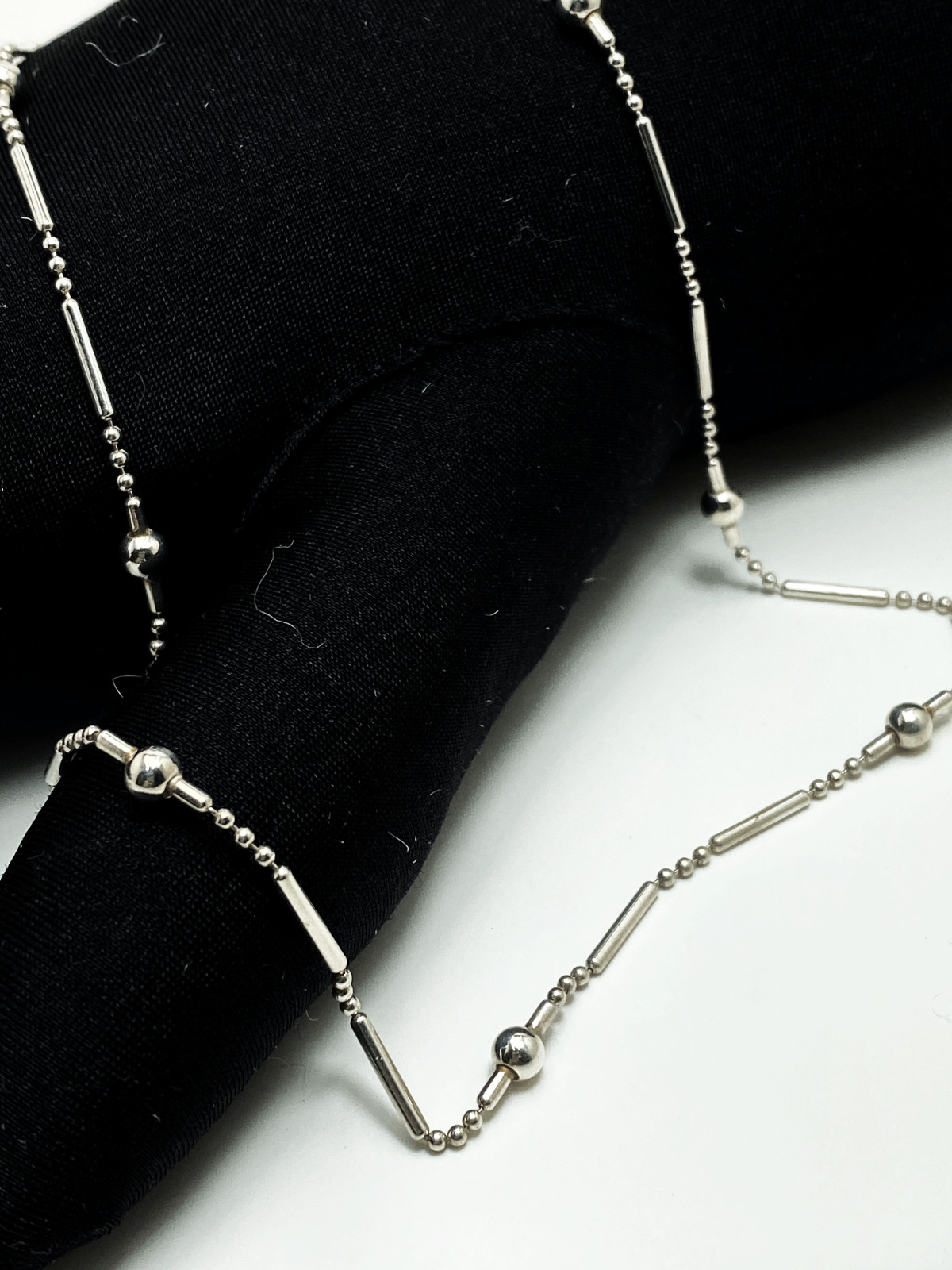 Sterling Silver Necklace Dot Dash Chain Bead Ball Signed FAS ITALY 18 In