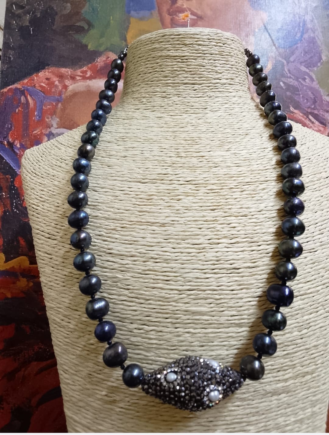 Black Pearl Necklace with 925 Sterling Silver Clasp – No Certificate of Authenti