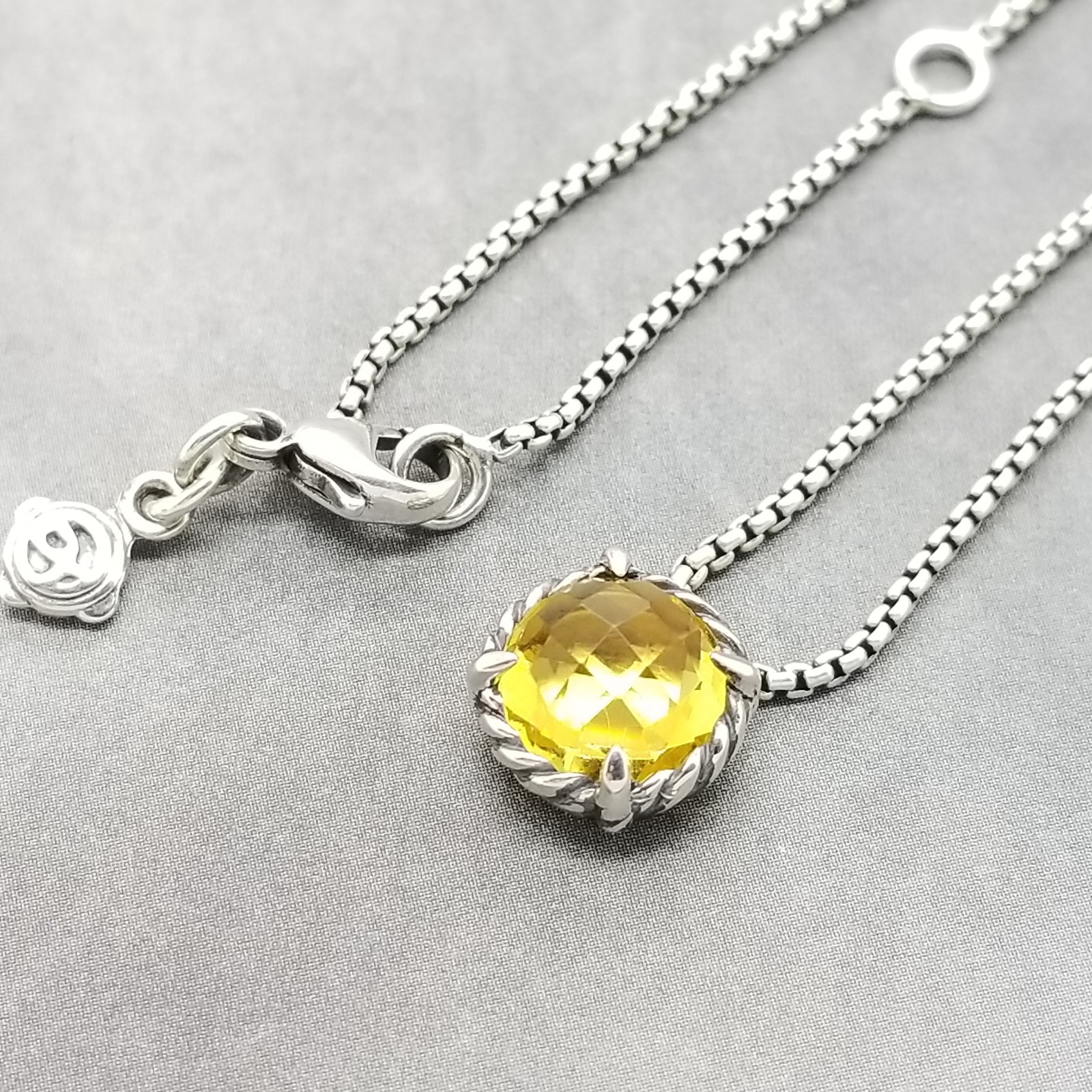 David Yurman Sterling Silver 8mm Lemon Citrine Chatelaine 17-18 Inch Necklace