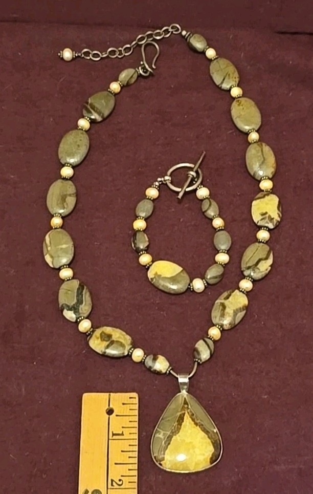 Septarian Pendant Necklace & Bracelet Silver 925 Holder LotCC